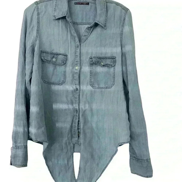 Mixed Para C&A Tie Waist Long Sleeve Collard  Button Down Denim Shirt Size M - Picture 4 of 6